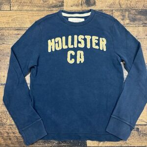 Hollister California Long Sleeve Thermal T Shirt Mens L Blue CA Logo Waffle Knit